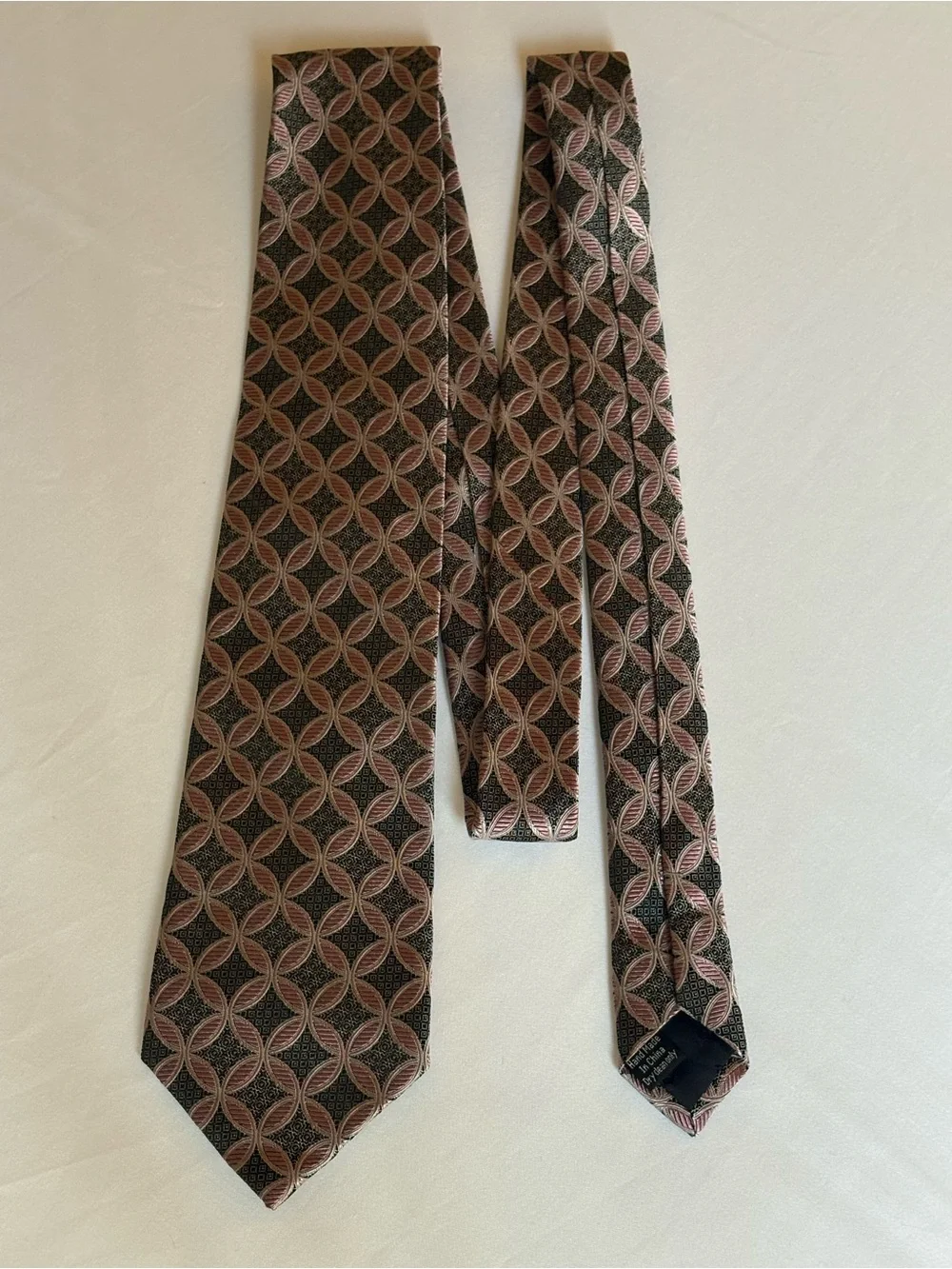 Pronto Uomo Couture Men's 100% Silk Geometric Medallion Brown Pink Tie